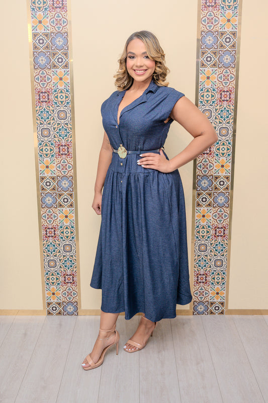 Denim Belted Maxi Dress