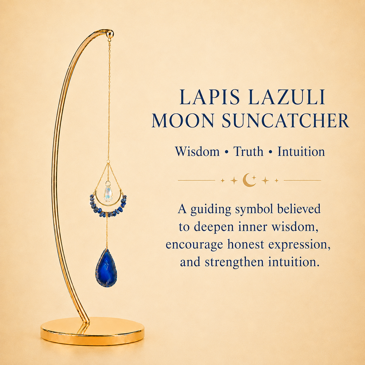 Blue Lapiz Lazuli Crescent Moon Wind Chime