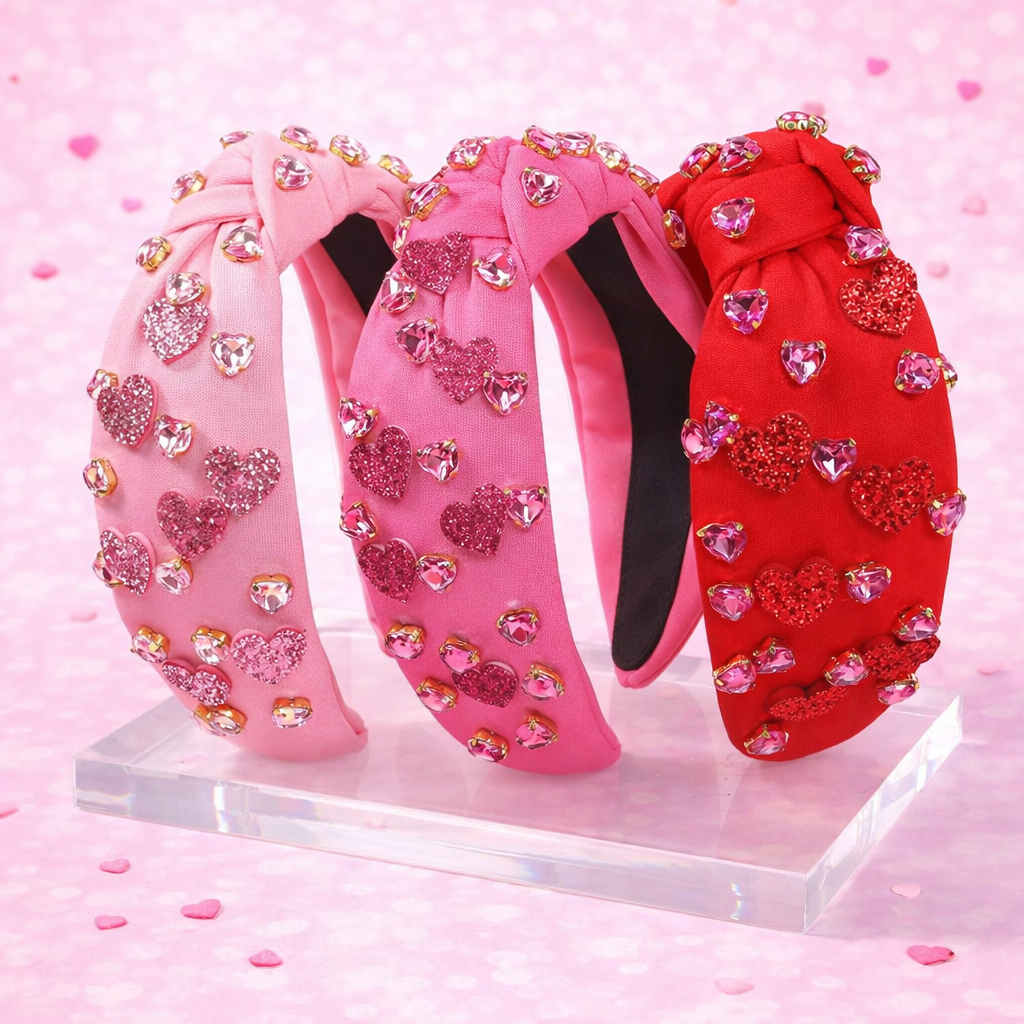 Red Glitter Heart Headband