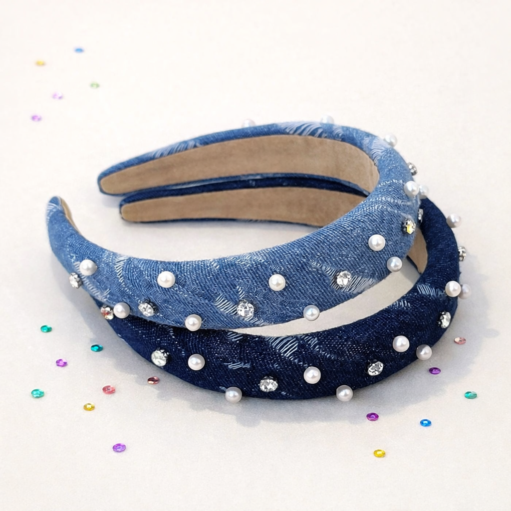Medium Wash Denim Pearl Headband