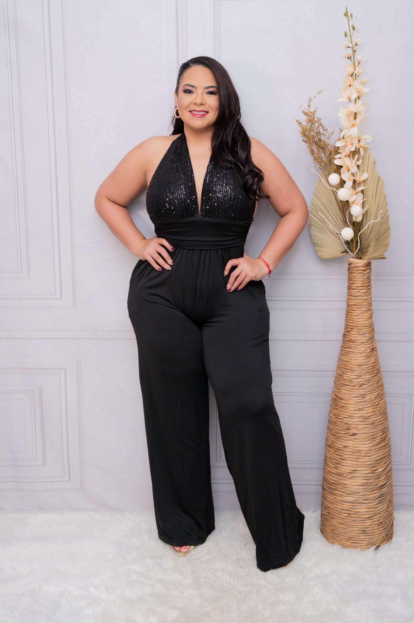 Black Sequin Top Back Tie Jumper