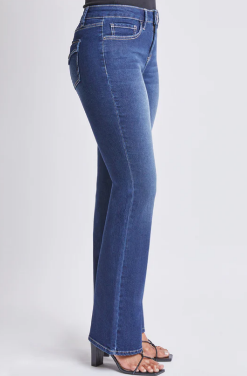 Dark Wash High Rise Flap Pocket Bootcut Jeans