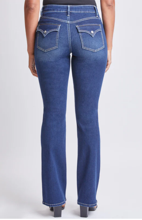 Dark Wash High Rise Flap Pocket Bootcut Jeans