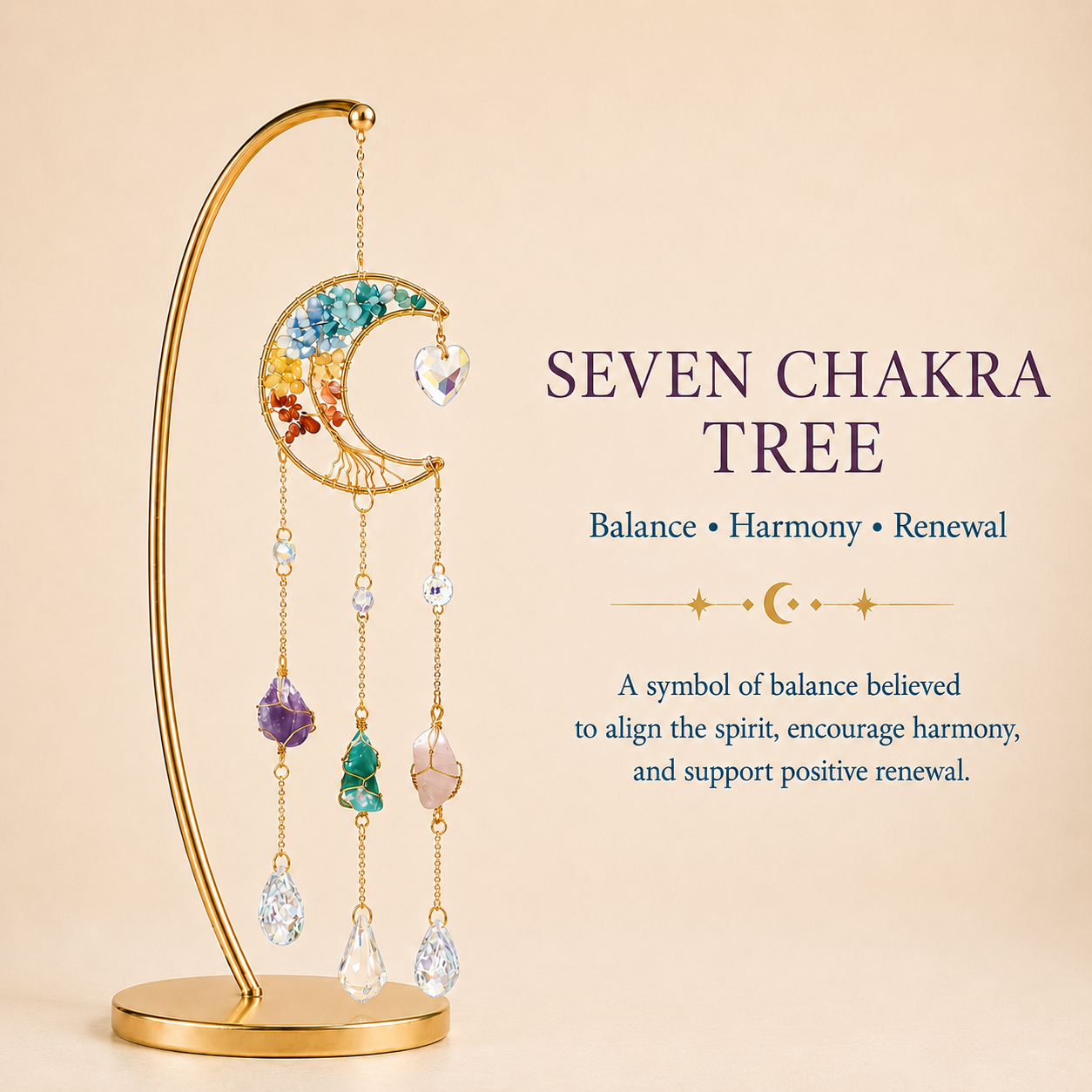 7 Chakra Tree Crescent Moon Wind Chime