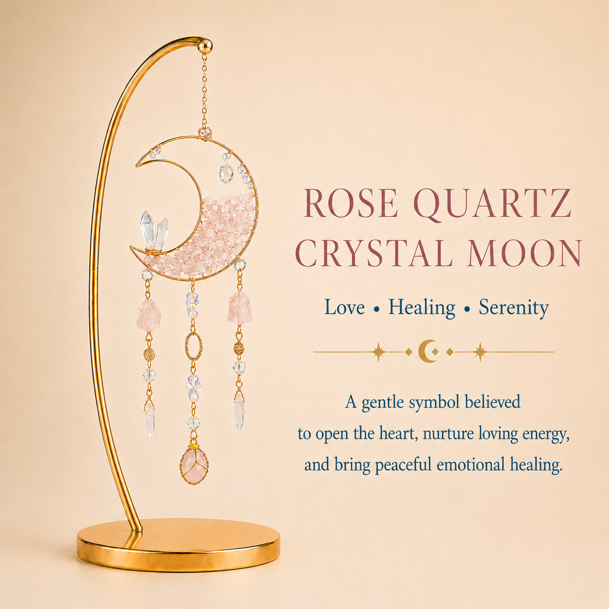 Rose Quartz Crescent Moon Wind Chime
