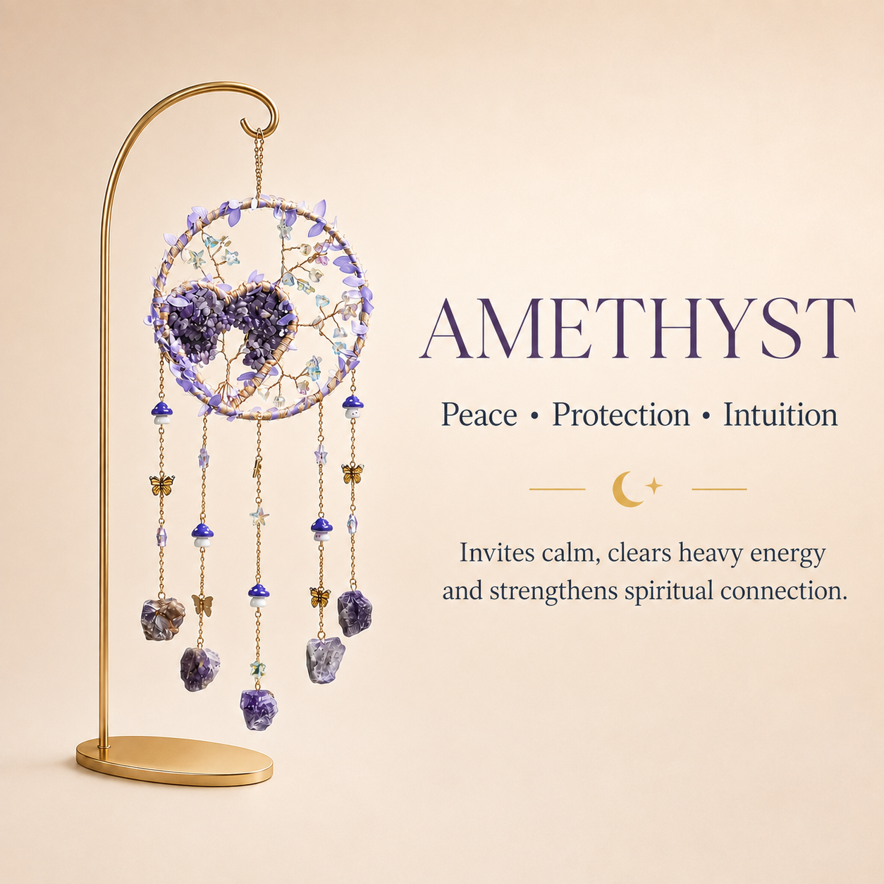 Amethyst Heart Tree of Life Wind Chime