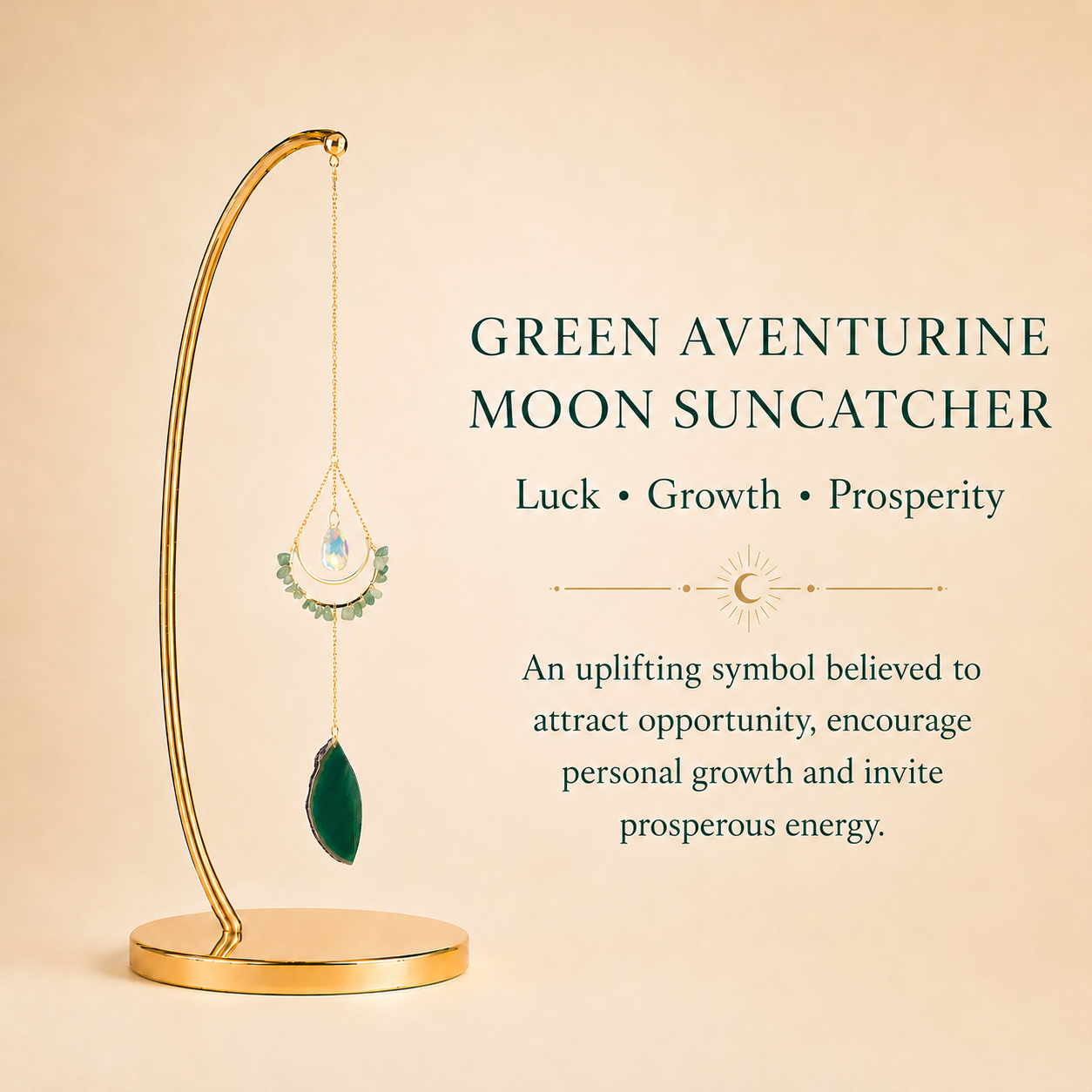 Green Aventurine Crescent Moon Wind Chime