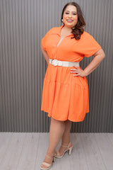Orange Short Sleeve Tiered Dress