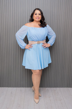 Sky Blue Sleeves Fit and Flare Dress