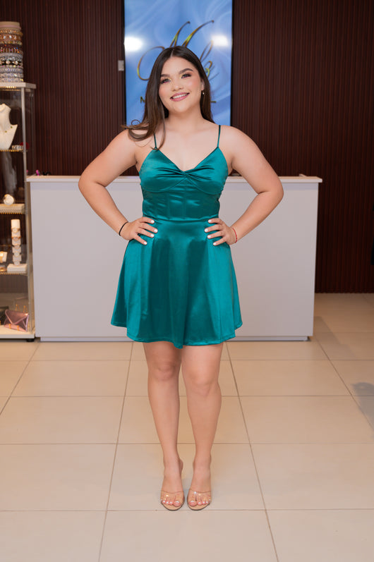 Hunter Green Corset Bustier Mini Dress