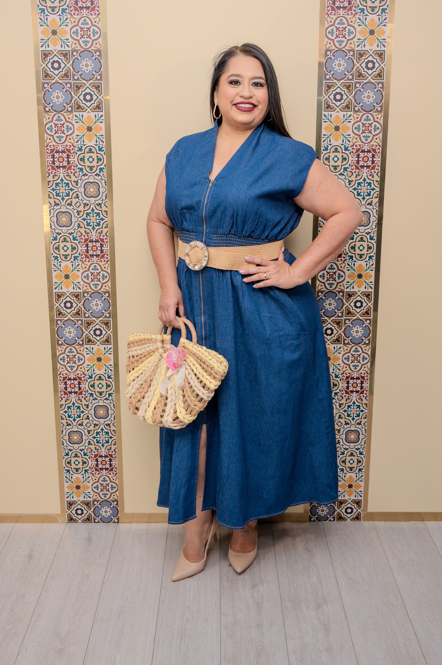 Denim Blue Drop Shoulder Midi Dress