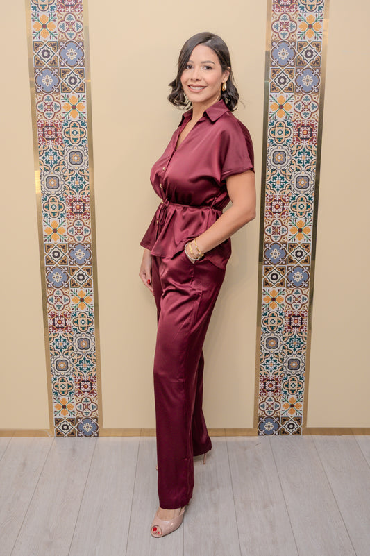 Wine Blouse and Pants Set