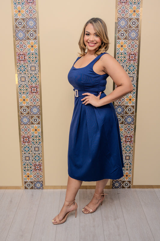 Navy A Line Midi Dress