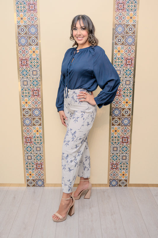 Navy Long Sleeve Blouse