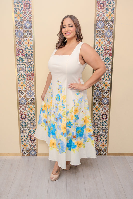 Off White Floral Midi Dress