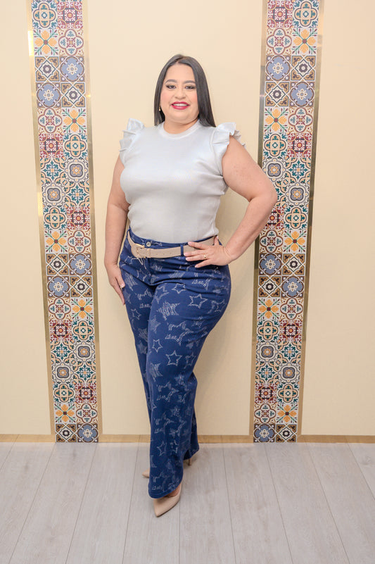 Blue Denim Stars Patches Pants