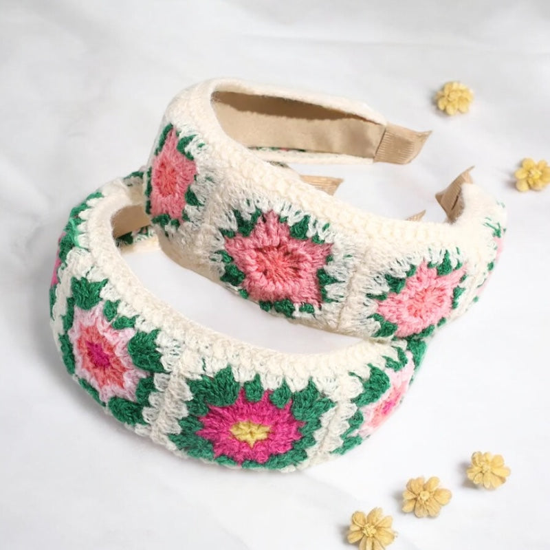 Pink Crochet Flower Headband