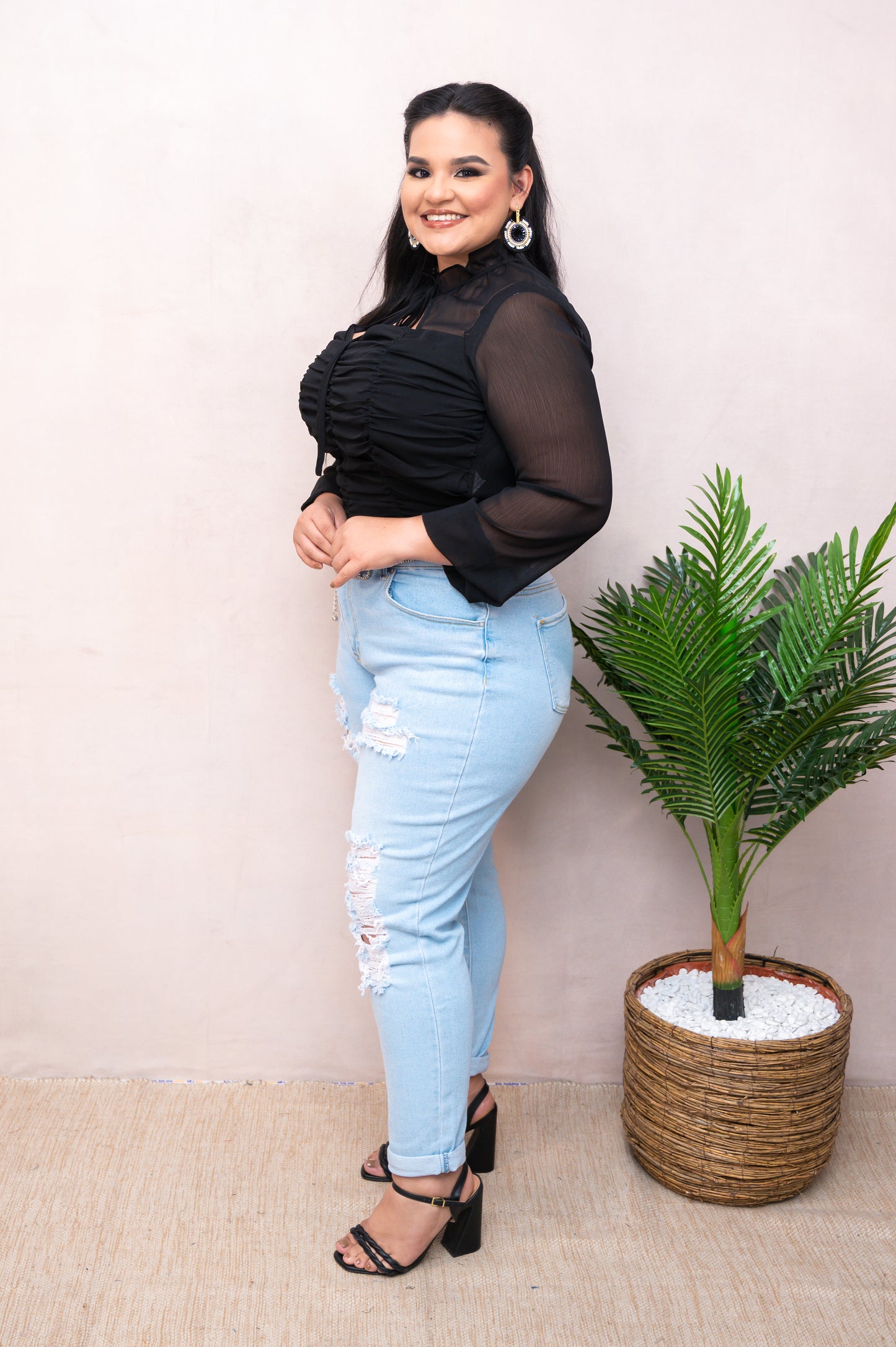Black Chiffon Long Sleeve Blouse