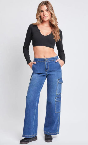 Medium Wash Skater Cargo Wide Leg Jeans