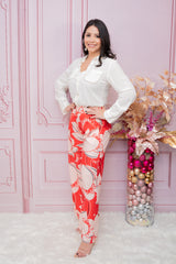Red Floral Wide Leg Pants