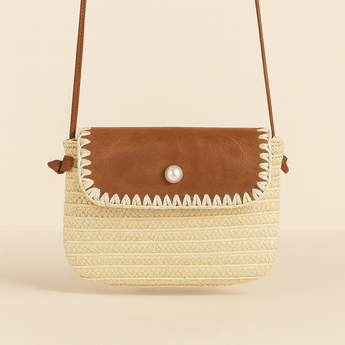 Straw Color Block Zipper Flip Cover Crossbody Bag