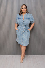 Acid Wash Button Down Denim Dress