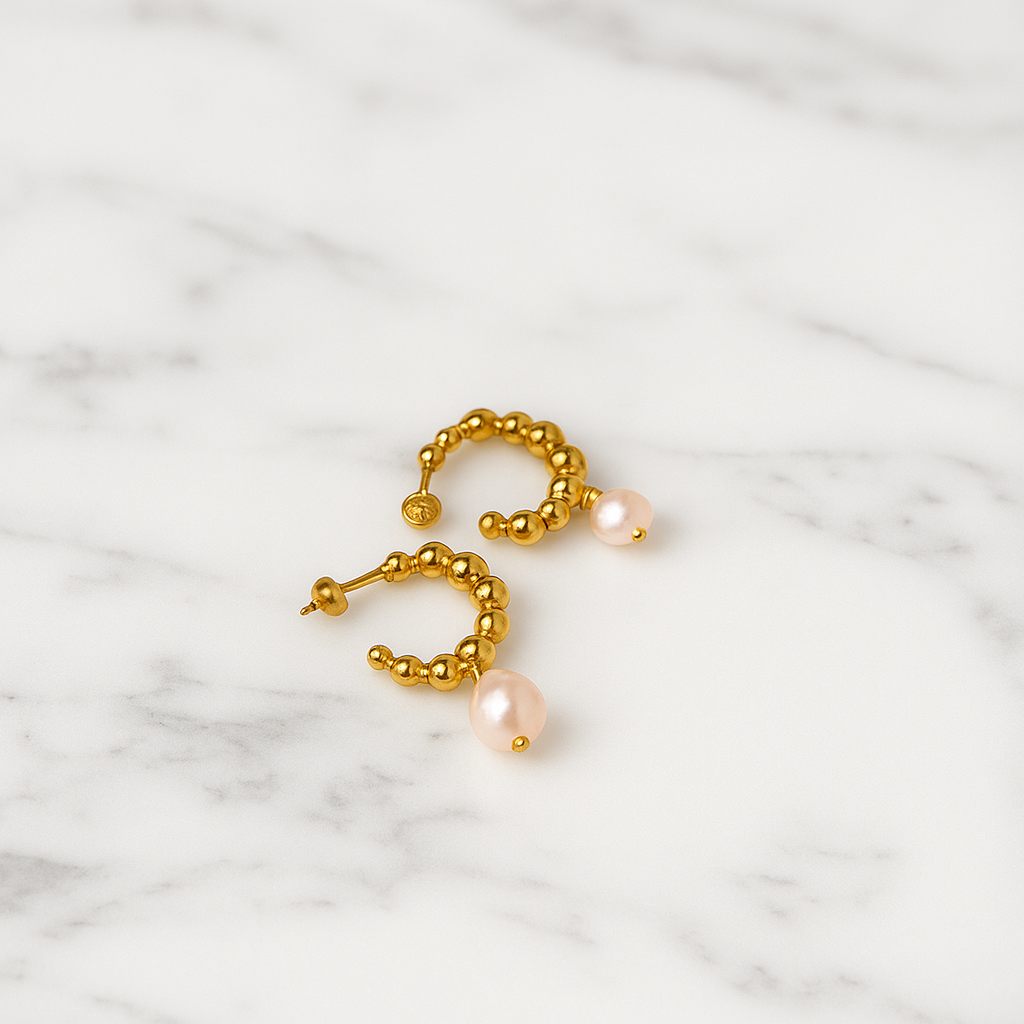 Half Moon Beads Earring with Drop Pearl