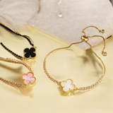 Four Leaf Clover Adjustable Bracelets with Rhinestones