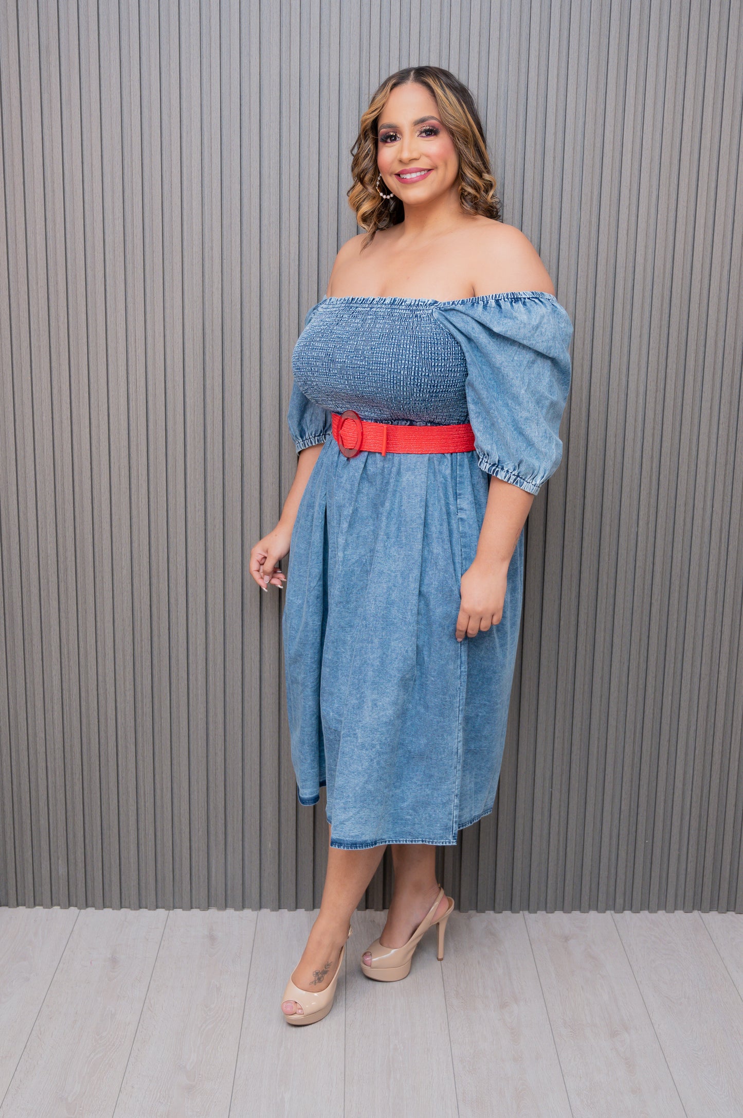 Washed Denim Midi Dress