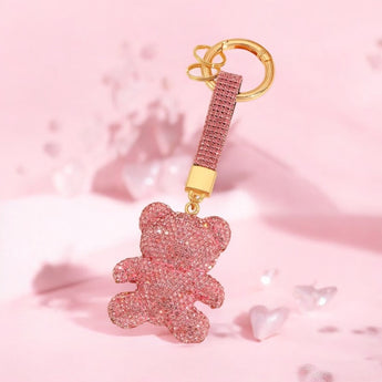 Pink Bear Rhinestone Keychain