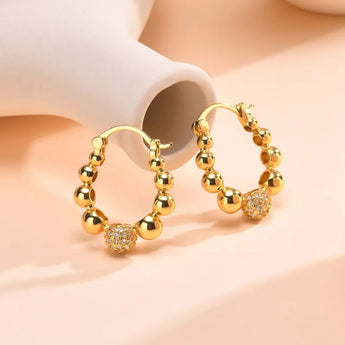 Beaded Rhinestone Hoop Earring