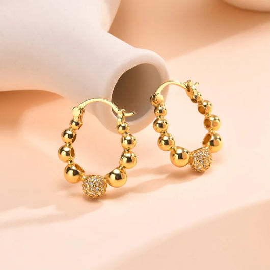 Beaded Rhinestone Hoop Earring