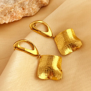 Square Gold Plated Abstract Drop Earring