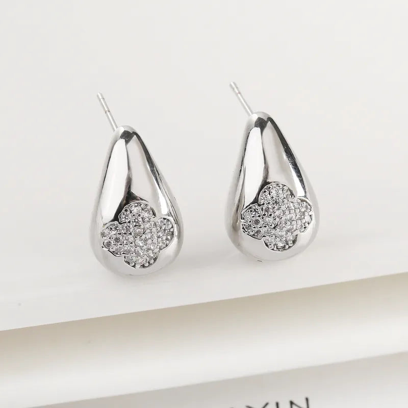 Teardrop Stud with Four Leaf Clover