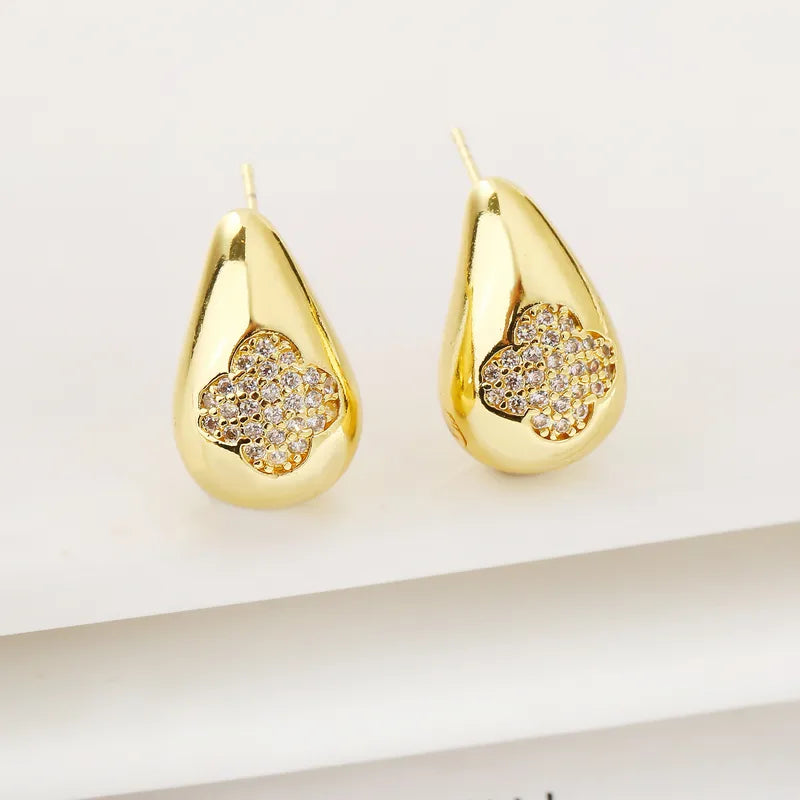 Teardrop Stud with Four Leaf Clover