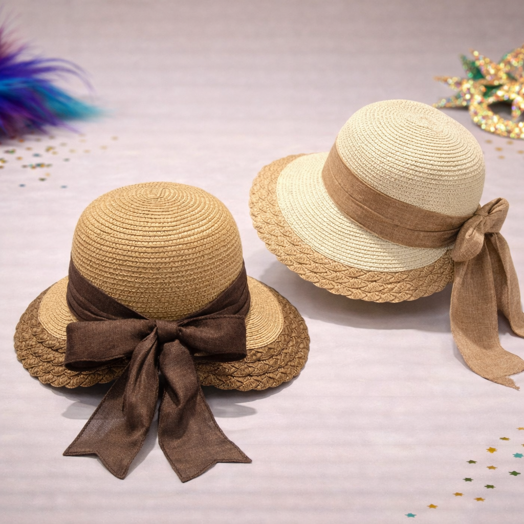 Brown Bow Straw Hat