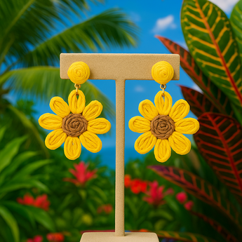 Yellow Woven Flower Drop Earring