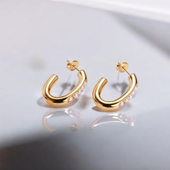 C Shape Hoop Earring with Pearls