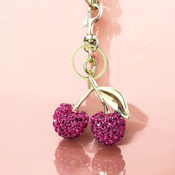 Fuchsia Rhinestone Cherry Keychain