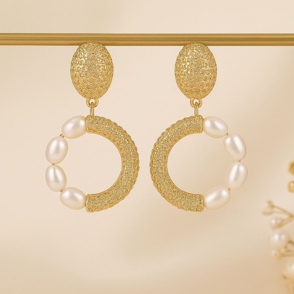 Pearl and Gold Hoop Drop Earring