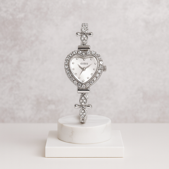 Silver Heart Rhinestone Quartz Adjustable Watch
