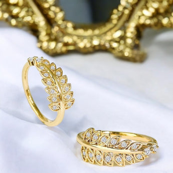 Rhinestone Leaf Adjustable Ring