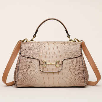 Khaki Crocodile Square Zipper Bag with Wallet Set