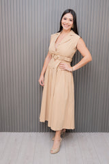 Taupe Cap Sleeve Button Down Maxi Dress