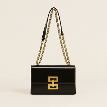 Black Trendy Lock Clasp Shoulder Bag
