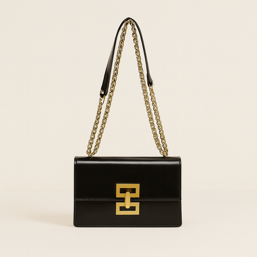 Black Trendy Lock Clasp Shoulder Bag