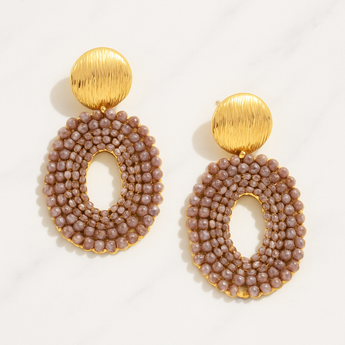 Taupe Oval Beaded Drop Earring