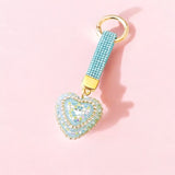Teal Rhinestone Bursting Heart Keychain