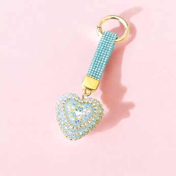 Teal Rhinestone Bursting Heart Keychain