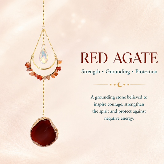 Red Agate Crescent Moon Wind Chime